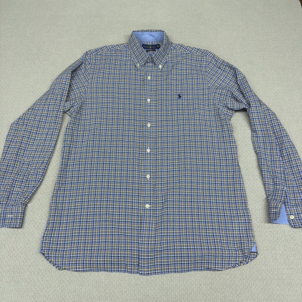 Ralph Lauren Shirt Mens Medium Plaid Blue Button Down Preppy Office Casual